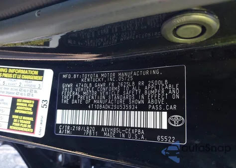 2025 Toyota Camry Xse from USA, damaged, VIN 4T1DBADK2SU535934